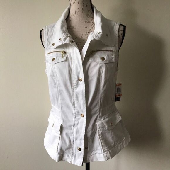 NWT INC Vintage Gorgeous Petite M Convertible Faux-Fur Anorak Vest White 4 in 1 - Picture 9 of 12